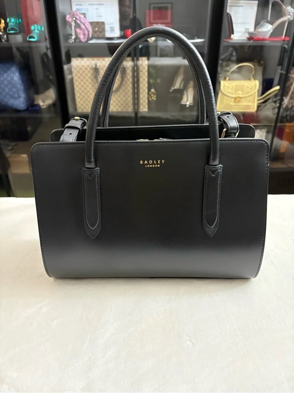 RADLEY LONDON Black Leather Structured Top-Handle Satchel